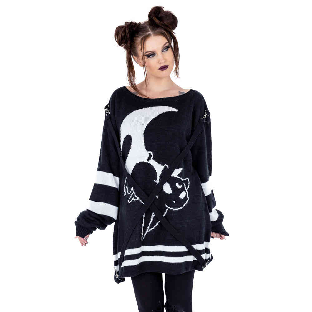 Heartless - Moon Cats Gebreide trui - Zwart/Wit